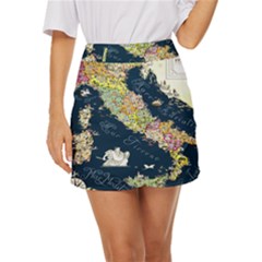 Map Italy Blue Mini Front Wrap Skirt by ConteMonfrey