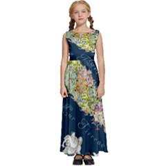 Map Italy Blue Kids  Satin Sleeveless Maxi Dress by ConteMonfrey