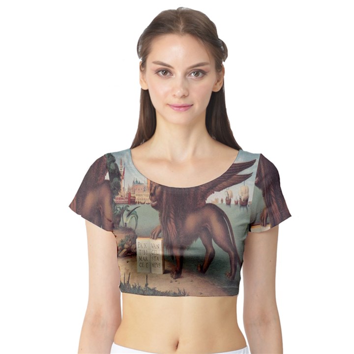 Lion of Venice, Italy Short Sleeve Crop Top