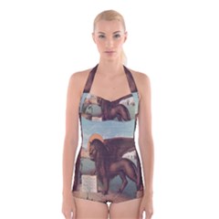 Lion Of Venice, Italy Boyleg Halter Swimsuit  by ConteMonfrey