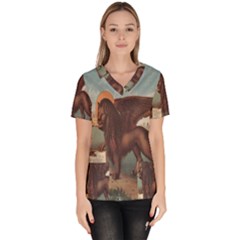 Lion Of Venice, Italy Women s V-neck Scrub Top by ConteMonfrey