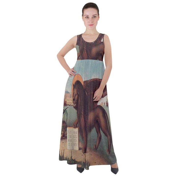 Lion of Venice, Italy Empire Waist Velour Maxi Dress