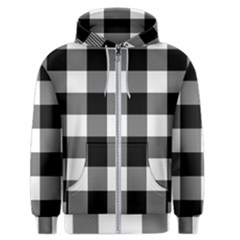 Black And White Plaided  Men s Zipper Hoodie by ConteMonfrey