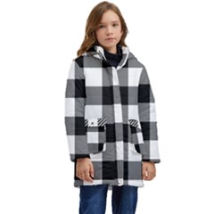 Black And White Plaided  Kid s Hooded Longline Puffer Jacket by ConteMonfrey