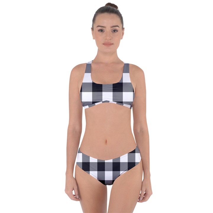 Black and white plaided  Criss Cross Bikini Set