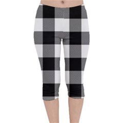 Black And White Plaided  Velvet Capri Leggings  by ConteMonfrey