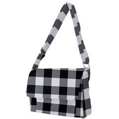 Black And White Plaided  Full Print Messenger Bag (l) by ConteMonfrey