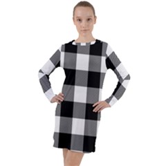 Black And White Plaided  Long Sleeve Hoodie Dress by ConteMonfrey