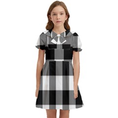 Black And White Plaided  Kids  Bow Tie Puff Sleeve Dress by ConteMonfrey