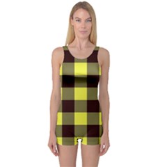 Black And Yellow Big Plaids One Piece Boyleg Swimsuit by ConteMonfrey