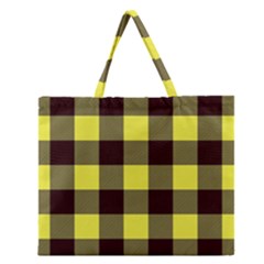 Black And Yellow Big Plaids Zipper Large Tote Bag by ConteMonfrey