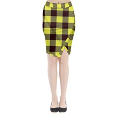 Black And Yellow Big Plaids Midi Wrap Pencil Skirt by ConteMonfrey