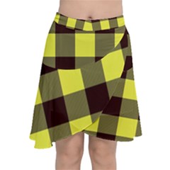 Black And Yellow Big Plaids Chiffon Wrap Front Skirt by ConteMonfrey