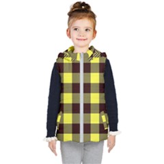 Black And Yellow Big Plaids Kids  Hooded Puffer Vest by ConteMonfrey