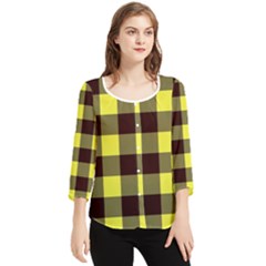 Black And Yellow Big Plaids Chiffon Quarter Sleeve Blouse by ConteMonfrey