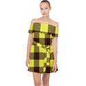 Black and yellow big plaids Off Shoulder Chiffon Dress View1