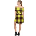 Black and yellow big plaids Off Shoulder Chiffon Dress View2