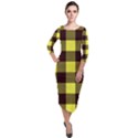 Black and yellow big plaids Quarter Sleeve Midi Velour Bodycon Dress View1