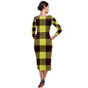 Black and yellow big plaids Quarter Sleeve Midi Velour Bodycon Dress View2