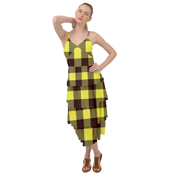 Black and yellow big plaids Layered Bottom Dress