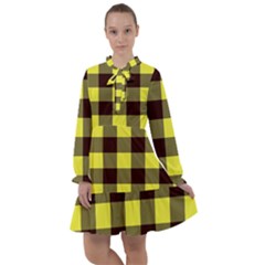 Black And Yellow Big Plaids All Frills Chiffon Dress by ConteMonfrey