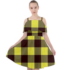 Black And Yellow Big Plaids Cut Out Shoulders Chiffon Dress by ConteMonfrey