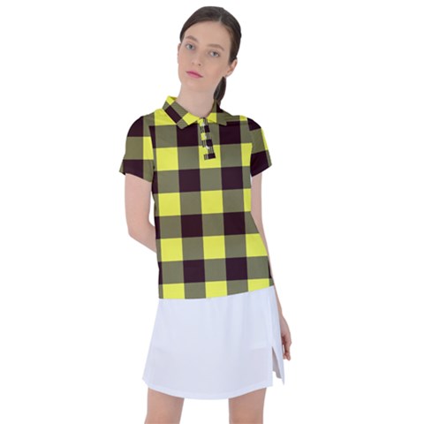 Black And Yellow Big Plaids Women s Polo Tee by ConteMonfrey