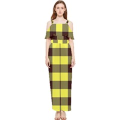 Black And Yellow Big Plaids Draped Sleeveless Chiffon Jumpsuit by ConteMonfrey