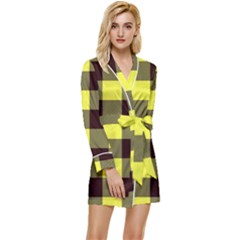 Black And Yellow Big Plaids Long Sleeve Satin Robe by ConteMonfrey