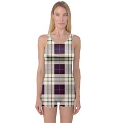 Gray, Purple And Blue Plaids One Piece Boyleg Swimsuit by ConteMonfrey