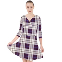 Gray, Purple And Blue Plaids Quarter Sleeve Front Wrap Dress by ConteMonfrey