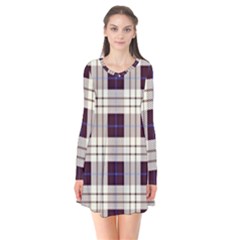 Gray, Purple And Blue Plaids Long Sleeve V-neck Flare Dress by ConteMonfrey