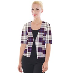 Gray, Purple And Blue Plaids Cropped Button Cardigan by ConteMonfrey