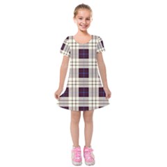 Gray, Purple And Blue Plaids Kids  Short Sleeve Velvet Dress by ConteMonfrey