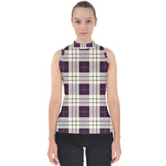 Gray, Purple And Blue Plaids Mock Neck Shell Top by ConteMonfrey