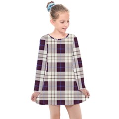 Gray, Purple And Blue Plaids Kids  Long Sleeve Dress by ConteMonfrey