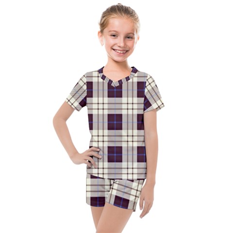 Gray, Purple And Blue Plaids Kids  Mesh Tee And Shorts Set by ConteMonfrey