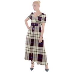 Gray, Purple And Blue Plaids Button Up Short Sleeve Maxi Dress by ConteMonfrey