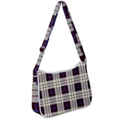 Gray, Purple And Blue Plaids Zip Up Shoulder Bag by ConteMonfrey