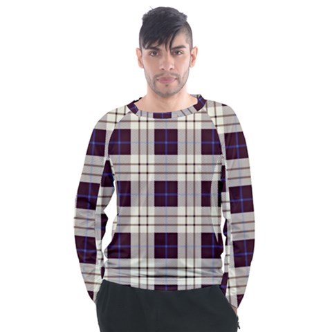 Gray, Purple And Blue Plaids Men s Long Sleeve Raglan Tee by ConteMonfrey