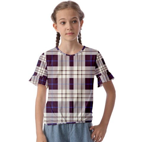 Gray, Purple And Blue Plaids Kids  Cuff Sleeve Scrunch Bottom Tee by ConteMonfrey