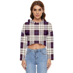 Gray, Purple And Blue Plaids Women s Lightweight Cropped Hoodie by ConteMonfrey