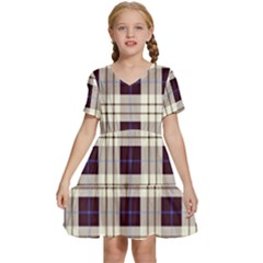 Gray, Purple And Blue Plaids Kids  Short Sleeve Tiered Mini Dress