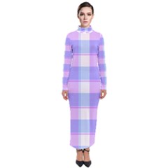 Cotton Candy Plaids - Blue, Pink, White Turtleneck Maxi Dress by ConteMonfrey