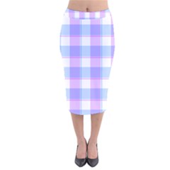 Cotton Candy Plaids - Blue, Pink, White Velvet Midi Pencil Skirt by ConteMonfrey