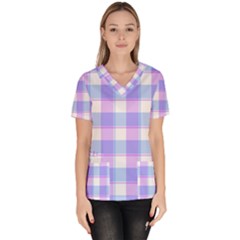 Cotton Candy Plaids - Blue, Pink, White Women s V-neck Scrub Top by ConteMonfrey