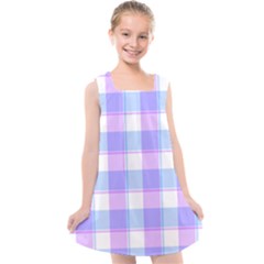 Cotton Candy Plaids - Blue, Pink, White Kids  Cross Back Dress by ConteMonfrey