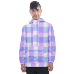 Cotton Candy Plaids - Blue, Pink, White Men s Front Pocket Pullover Windbreaker by ConteMonfrey