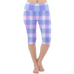 Cotton Candy Plaids - Blue, Pink, White Lightweight Velour Cropped Yoga Leggings by ConteMonfrey