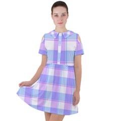 Cotton Candy Plaids - Blue, Pink, White Short Sleeve Shoulder Cut Out Dress  by ConteMonfrey